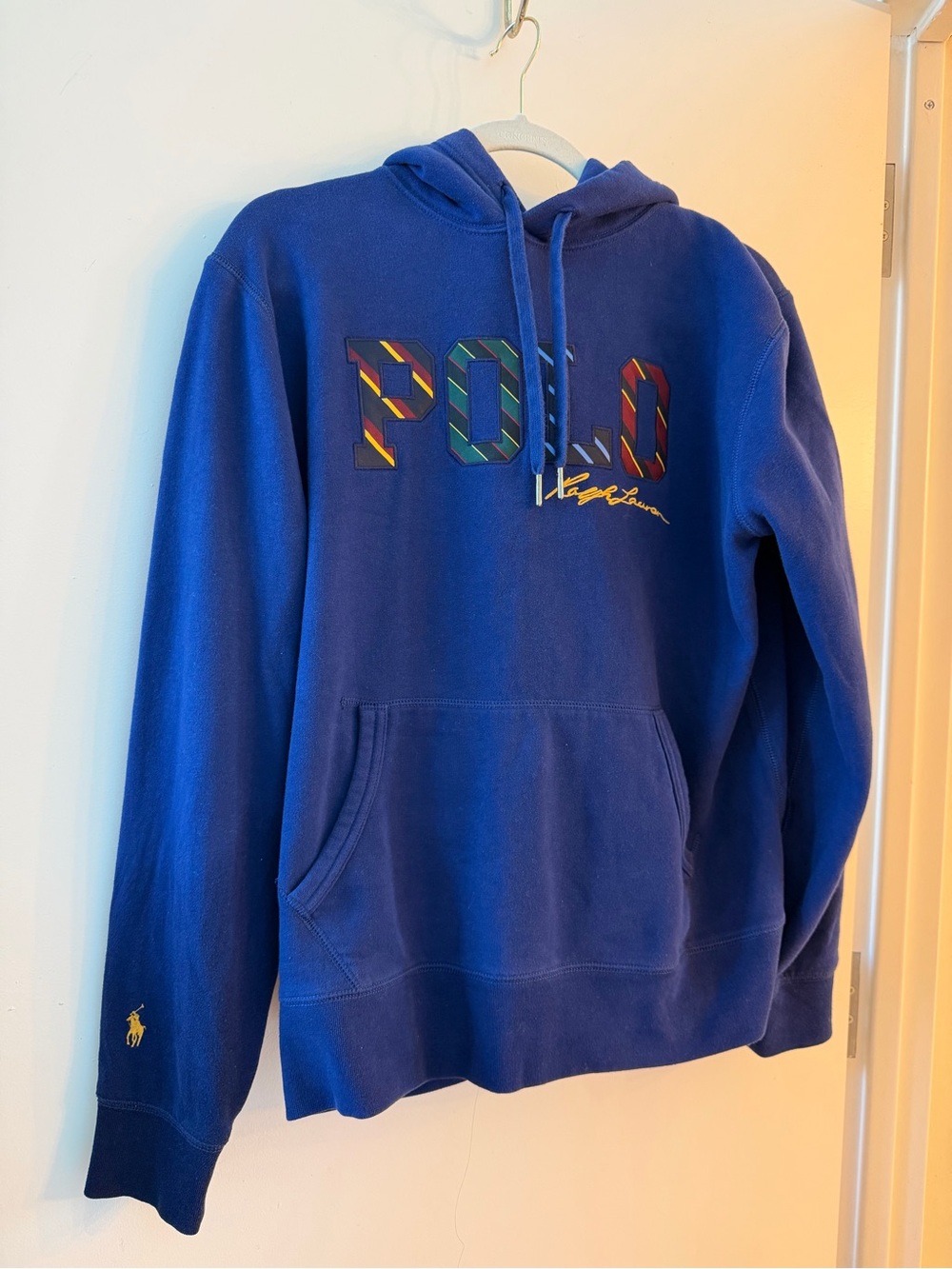 Polo by Ralph Lauren Men's Dark Blue Hoodie with Multicolor Logo L